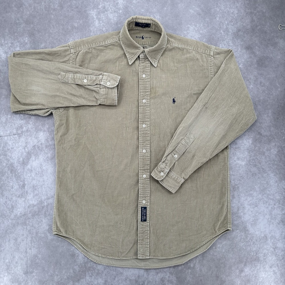 Polo Ralph Lauren The Blaire Corduroy Button Down Shirt Mens M Tan Beige Cotton